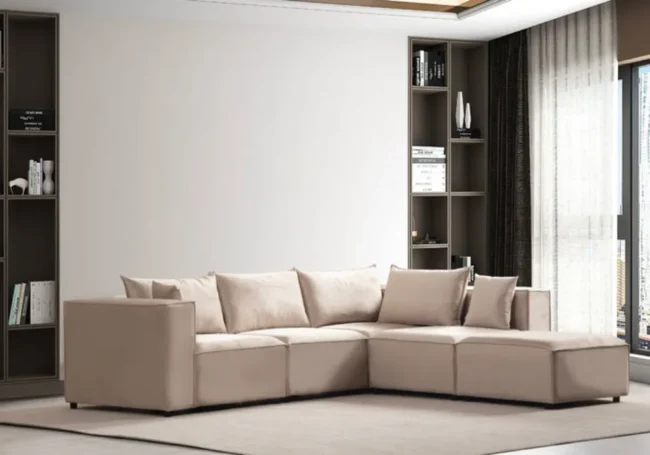 Votre espace jour s’orne d’un décor chic et raffiné avec notre sublime canapé Élégance 5 places modulables en tissue Velours Beige Un canapé confortable propice au bien-être composé de couleurs Nude et Beige pour un intérieur minimaliste et harmonieux. Sa mousse Ultra confort vous assure une sensation de douceur optimale. Canapé 100% modulable pour s'adapter à vos envies du moment et s'harmoniser avec l'agencement de votre salon.