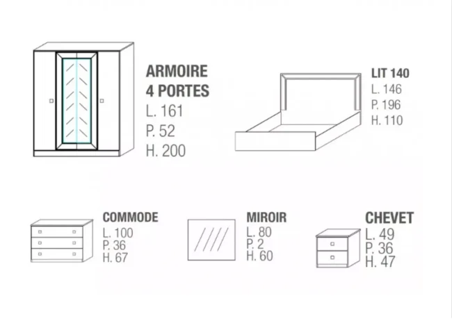 Chambre complète Idea avec sommier