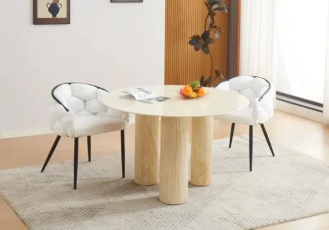 TABLE REPAS ANAIS PIEDS METAL TRAVERTIN 120 CM