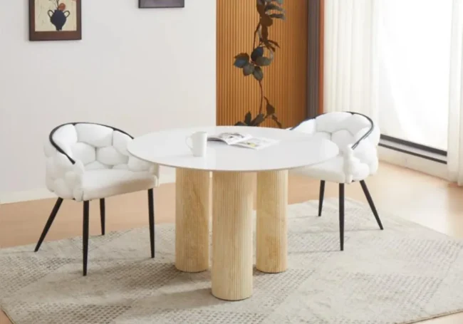 TABLE REPAS ANAIS PIEDS METAL TRAVERTIN 120 CM