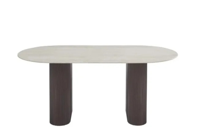 TABLE A MANGER ROXY PIED METAL EFFET NOYER CERAMIQUE TRAVERTIN MAT - Image 2