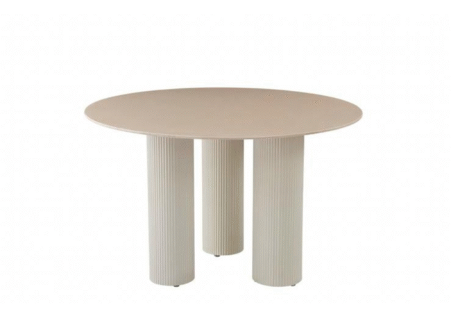 TABLE REPAS ANAIS PIEDS METAL BEIGE PLATEAU CERAMIQUE TRAVERTIN 120 CM