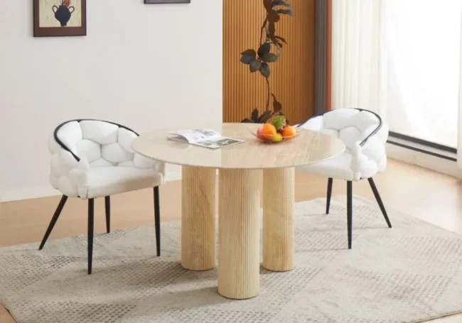 TABLE REPAS ANAIS PIEDS METAL TRAVERTIN 120 CM