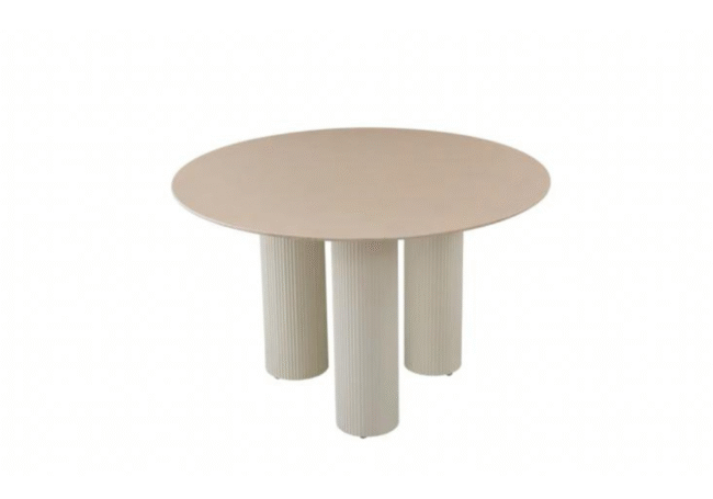 TABLE REPAS ANAIS PIEDS METAL BEIGE PLATEAU CERAMIQUE TRAVERTIN 120 CM