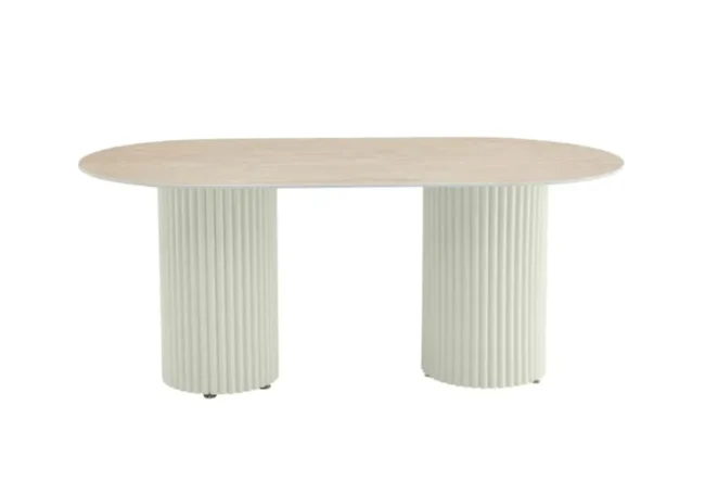 TABLE A MANGER KEYSHA BEIGE CERAMIQUE TRAVERTIN 180x90cm