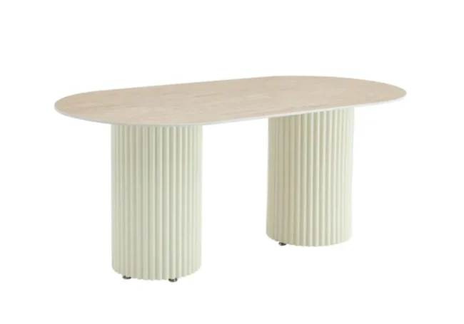 TABLE A MANGER KEYSHA BEIGE CERAMIQUE TRAVERTIN 180x90cm
