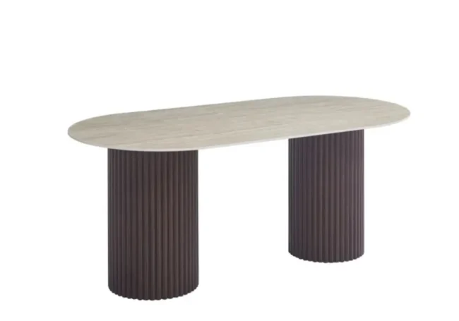 TABLE A MANGER KEYSHA PIED TRAVERTIN PLATEAU CERAMIQUE TRAVERTIN MAT - Image 2