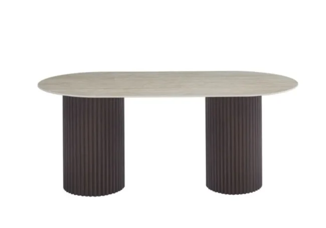 TABLE A MANGER KEYSHA PIED TRAVERTIN PLATEAU CERAMIQUE TRAVERTIN MAT - Image 3